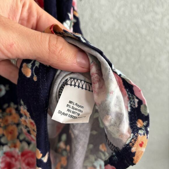 Flutter and Kick Maternity Shirt Large Blue Pink Floral Cowl Neck 3/4 Sleeve - Picture 5 of 7